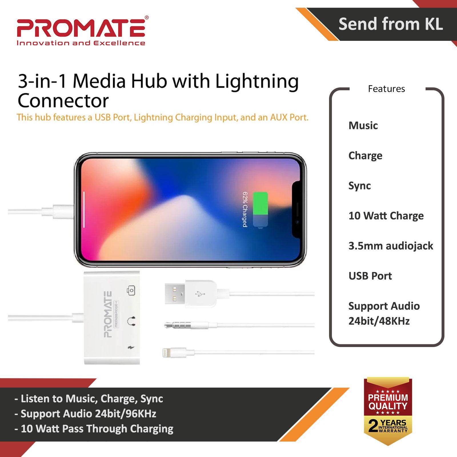 Picture of Promate Lightning Hub 3-In-1 Lightning to 3.5mm Headphone Audio USB Camera Female OTG Adapter Cable with 2A Fast Charging Port Adapter for iPhone 14 Pro Max iPad Pro iPod MediaBridge-i Red Design- Red Design Cases, Red Design Covers, iPad Cases and a wide selection of Red Design Accessories in Malaysia, Sabah, Sarawak and Singapore 