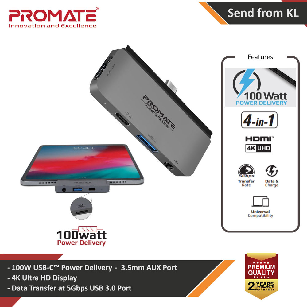 Picture of Promate USB-C Hub 4-in-1 Multi-Media Type-C Adapter with 100W USB-C Power Delivery Port High-Definition 4K Display USB 3.0 Port and 3.5mm AUX Port for MacBook Pro 13 M1  Macbook Air 13 M1 iOS Windows iPad Pro 11 iPad Pro 12.9 2020 2021 PadHub-Pro Red Design- Red Design Cases, Red Design Covers, iPad Cases and a wide selection of Red Design Accessories in Malaysia, Sabah, Sarawak and Singapore 