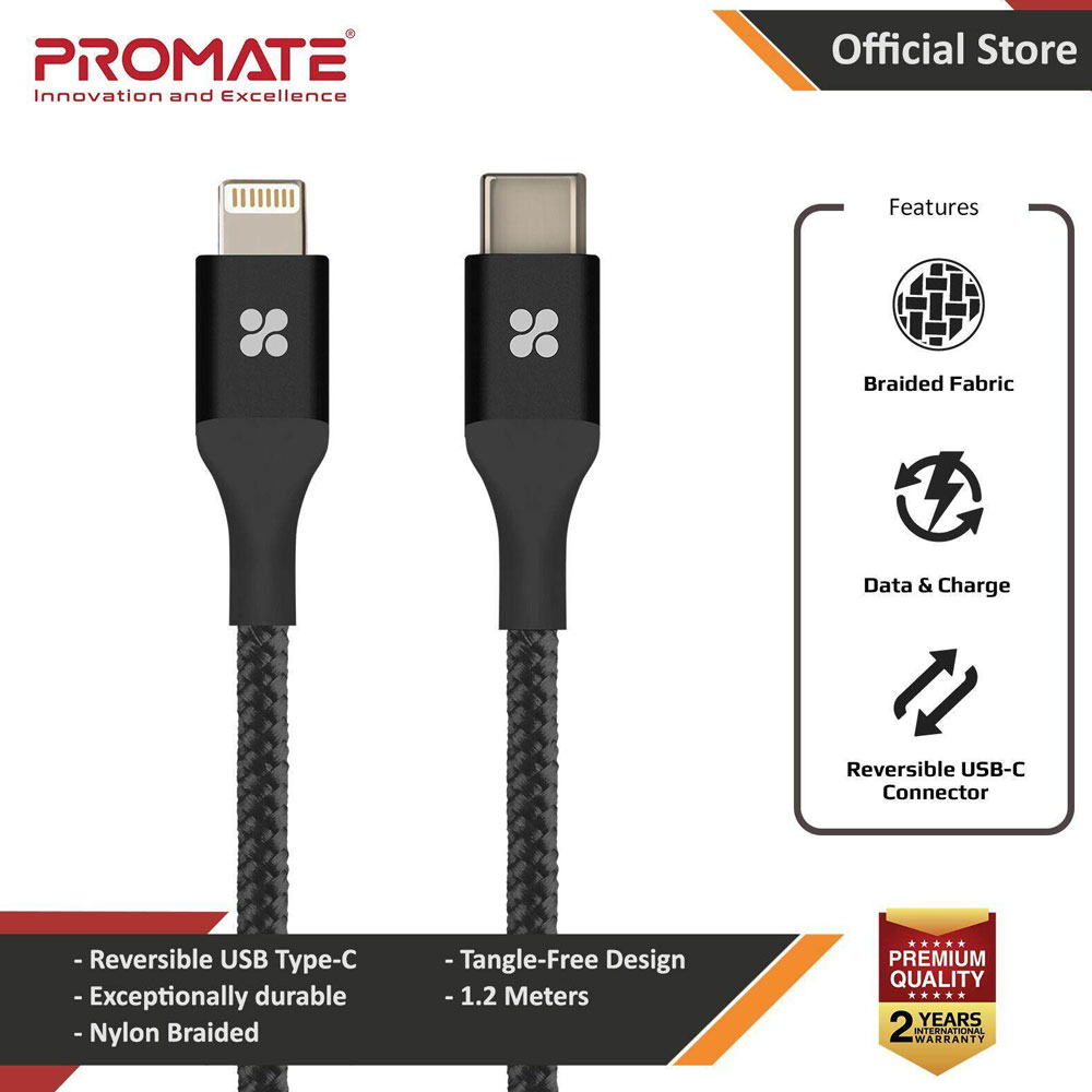 Picture of PROMATE uniLink-LTC USB-C to Apple Lightning Cable Heavy Duty Fabric Armored Fast Charging Support Long Bend Lifespan 1.2 Meter Length Red Design- Red Design Cases, Red Design Covers, iPad Cases and a wide selection of Red Design Accessories in Malaysia, Sabah, Sarawak and Singapore 