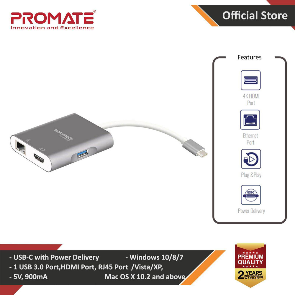 Picture of Promate USB-C Hub 4 In 1 Aluminum Multi-Port Type-C™ Adapter with USB-C™ Pass-Through Charging 4k HDMI Port Gigabit Ethernet Port and USB 3.0 Port for MacBook Pro Chromebook Pixel Unihub-C3 Red Design- Red Design Cases, Red Design Covers, iPad Cases and a wide selection of Red Design Accessories in Malaysia, Sabah, Sarawak and Singapore 