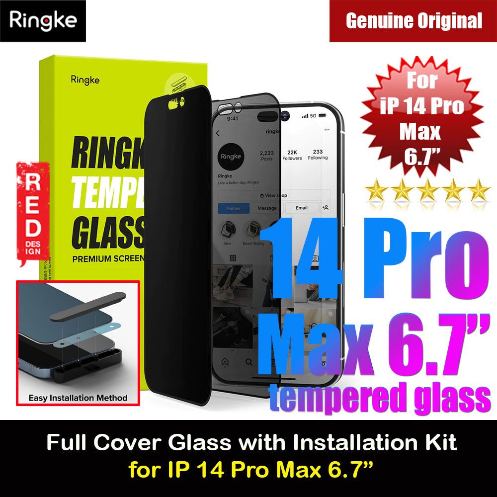 Picture of Ringke Premium Tempered Glass Screen Protector with Easy Installation Jig Kit for Apple iPhone 14 Pro Max 6.7 (Privacy Anti Peep Anti View) Apple iPhone 14 Pro Max 6.7- Apple iPhone 14 Pro Max 6.7 Cases, Apple iPhone 14 Pro Max 6.7 Covers, iPad Cases and a wide selection of Apple iPhone 14 Pro Max 6.7 Accessories in Malaysia, Sabah, Sarawak and Singapore 