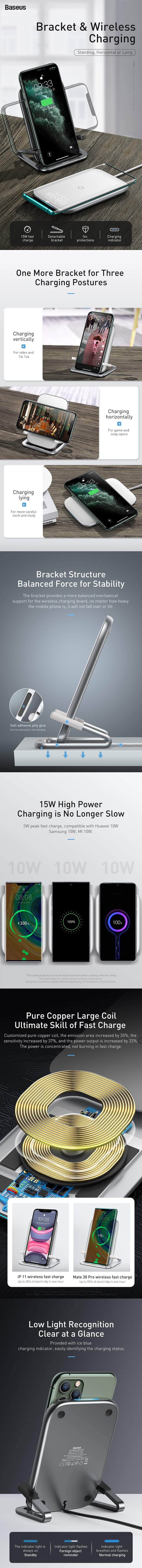 Picture of BASEUS RIB HORIZONTAL AND VERTICAL HOLDER WIRELESS CHARGING 15W Wireless Charging Stand (Black)