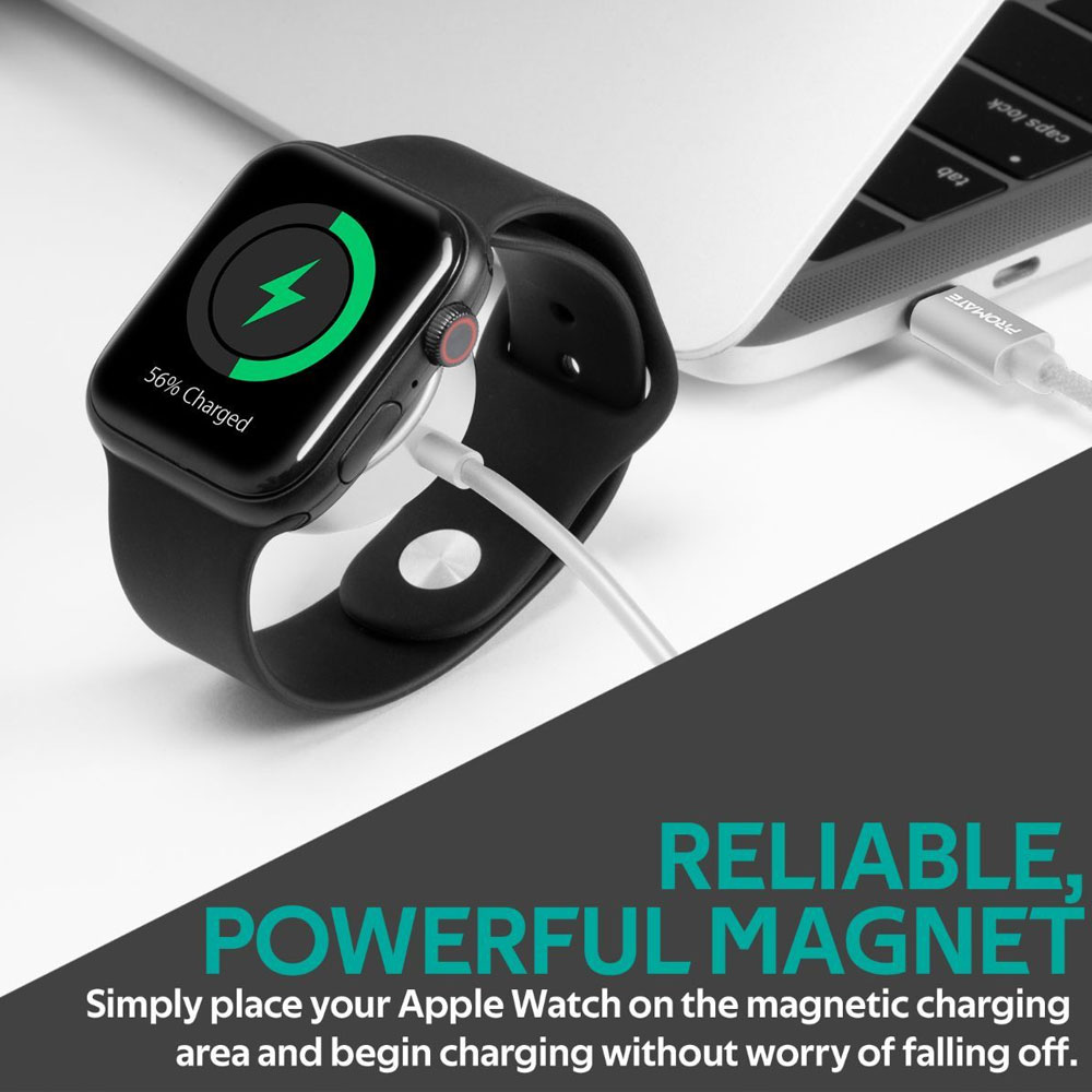 Picture of Apple Watch 40mm Charger | Promate Apple Watch Charger to USB-C Cable Fast Charging 5W Apple MFi Certified Magnetic Wireless Charging Cord with Anti-Tangle 100cm Cord and Over-Heating Protection for Apple Watch Series 7 8 6 5 4 3 2 1  AuraCord-C