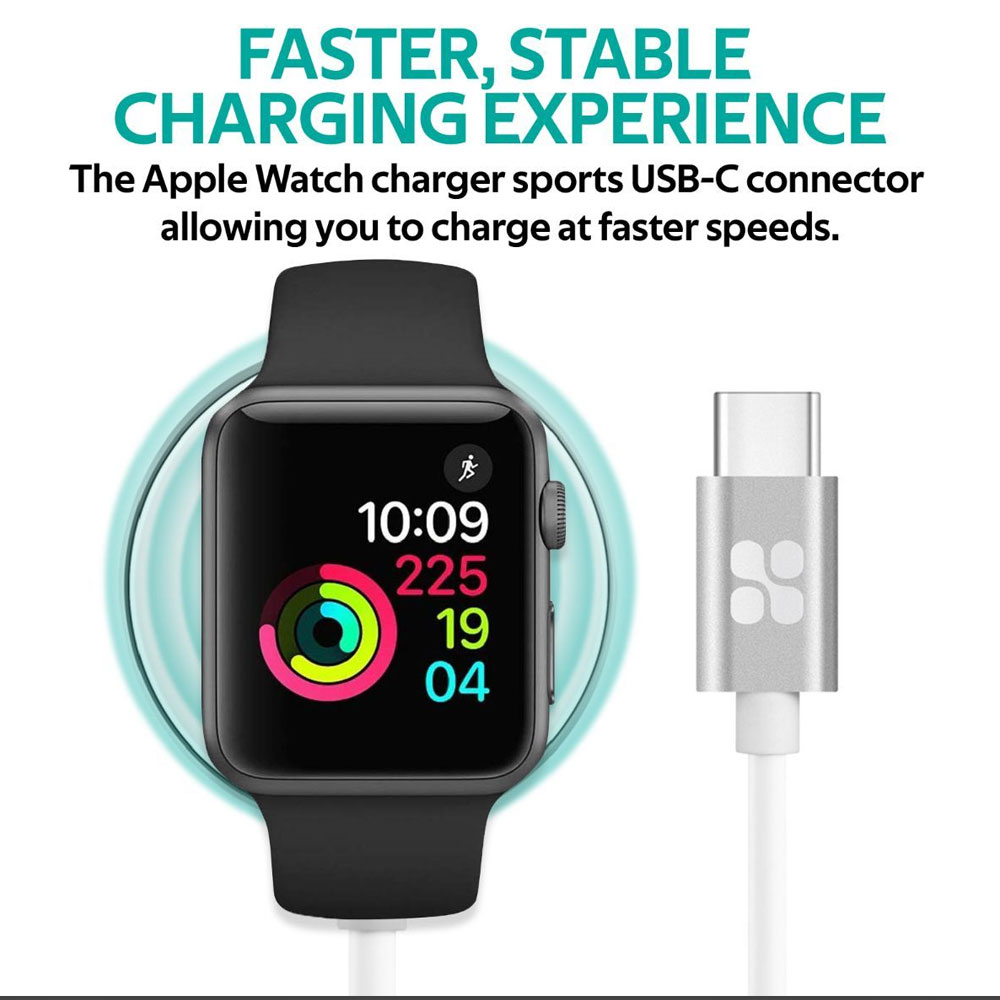 Picture of Apple Watch 40mm Charger | Promate Apple Watch Charger to USB-C Cable Fast Charging 5W Apple MFi Certified Magnetic Wireless Charging Cord with Anti-Tangle 100cm Cord and Over-Heating Protection for Apple Watch Series 7 8 6 5 4 3 2 1  AuraCord-C