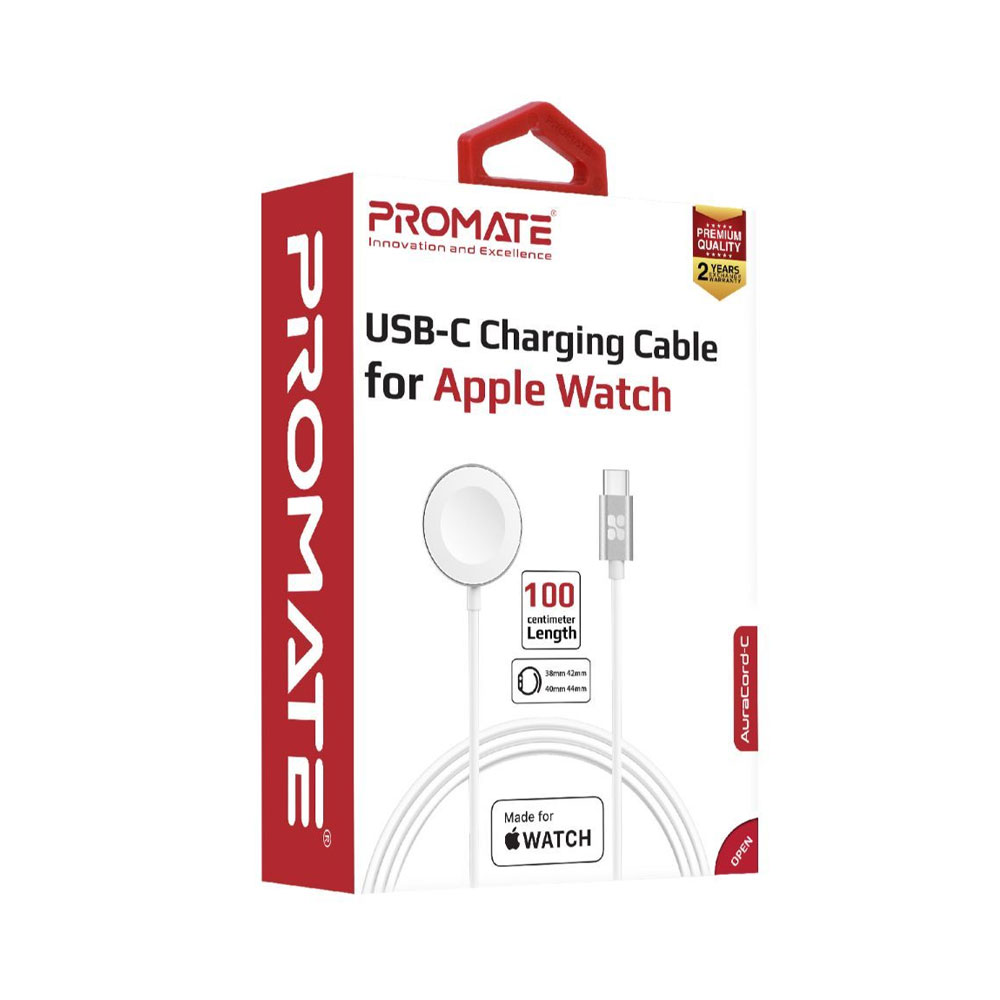 Picture of Apple Watch 40mm Charger | Promate Apple Watch Charger to USB-C Cable Fast Charging 5W Apple MFi Certified Magnetic Wireless Charging Cord with Anti-Tangle 100cm Cord and Over-Heating Protection for Apple Watch Series 7 8 6 5 4 3 2 1  AuraCord-C