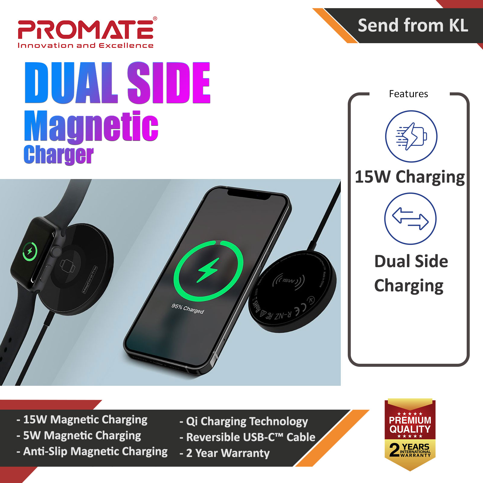 Picture of Promate 3-in-1 Wireless Charger Dual Sided Magnetic Qi Wireless Charging Pad with 15W Mag-Safe Charging for iPhone 13 14 Pro Max  5W Apple Watch AirPods Pro Charger and USB-C Connector for All Qi-Enabled Devices MagCord-Trio (Black) �Apple Airpods 2- �Apple Airpods 2 Cases, �Apple Airpods 2 Covers, iPad Cases and a wide selection of �Apple Airpods 2 Accessories in Malaysia, Sabah, Sarawak and Singapore 