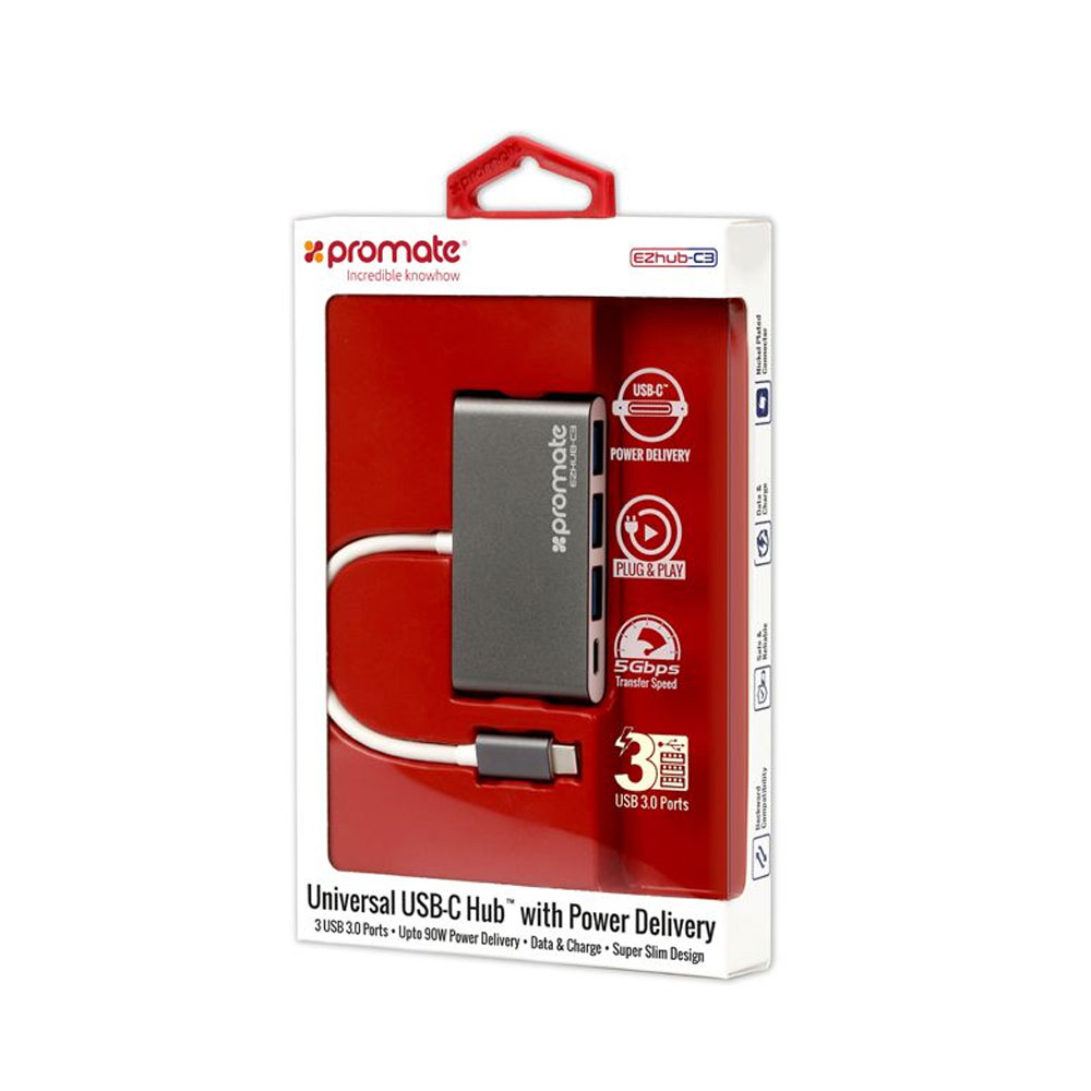 Picture of Promate USB Type-C� Adapter Premium USB-C� Hub to 3 USB 3.0 Ports with Sync and Charge 5Gbps Data Transfer Speed and USB-C� Recharging Port for Camera Smartphones Tablets and All Type-C� Laptops EZHub-C3