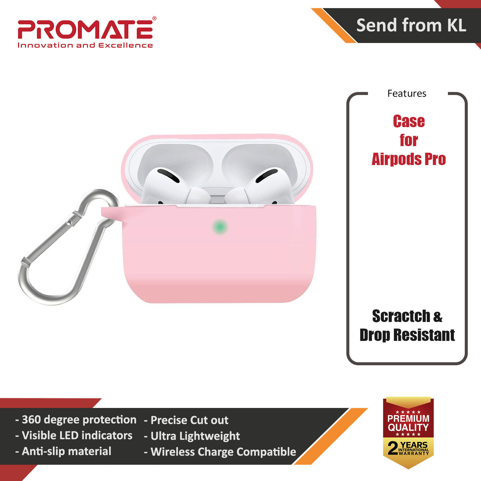 Picture of Promate AirPods Pro Silicone Case Slim-Fit Shockproof Protective Wireless Charging AirPods Pro Cover with Dual-Lid, Scratch Resistance and Anti-Slip Case for Apple Airpods Pro SiliCase-Pro (Pink) �Apple Airpods Pro- �Apple Airpods Pro Cases, �Apple Airpods Pro Covers, iPad Cases and a wide selection of �Apple Airpods Pro Accessories in Malaysia, Sabah, Sarawak and Singapore 