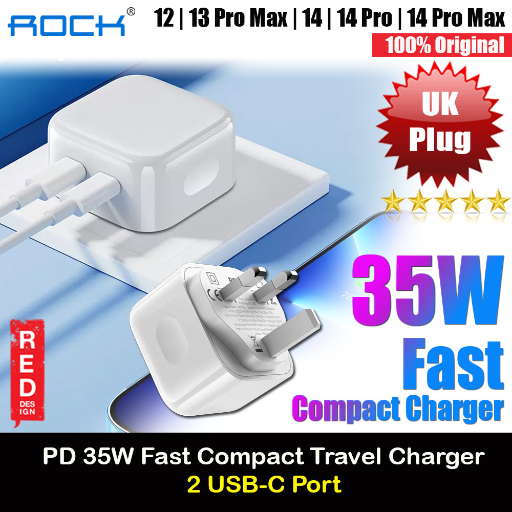 Picture of Rock Dual Port USB C PD 35W Compact Travel Charger Super Charge for IOS Android Samsung iPhone 13 Pro Max 12 Pro Max 13 Pro Max 14 Pro Max (White UK Plug) �Apple iPhone 12 6.1- �Apple iPhone 12 6.1 Cases, �Apple iPhone 12 6.1 Covers, iPad Cases and a wide selection of �Apple iPhone 12 6.1 Accessories in Malaysia, Sabah, Sarawak and Singapore 