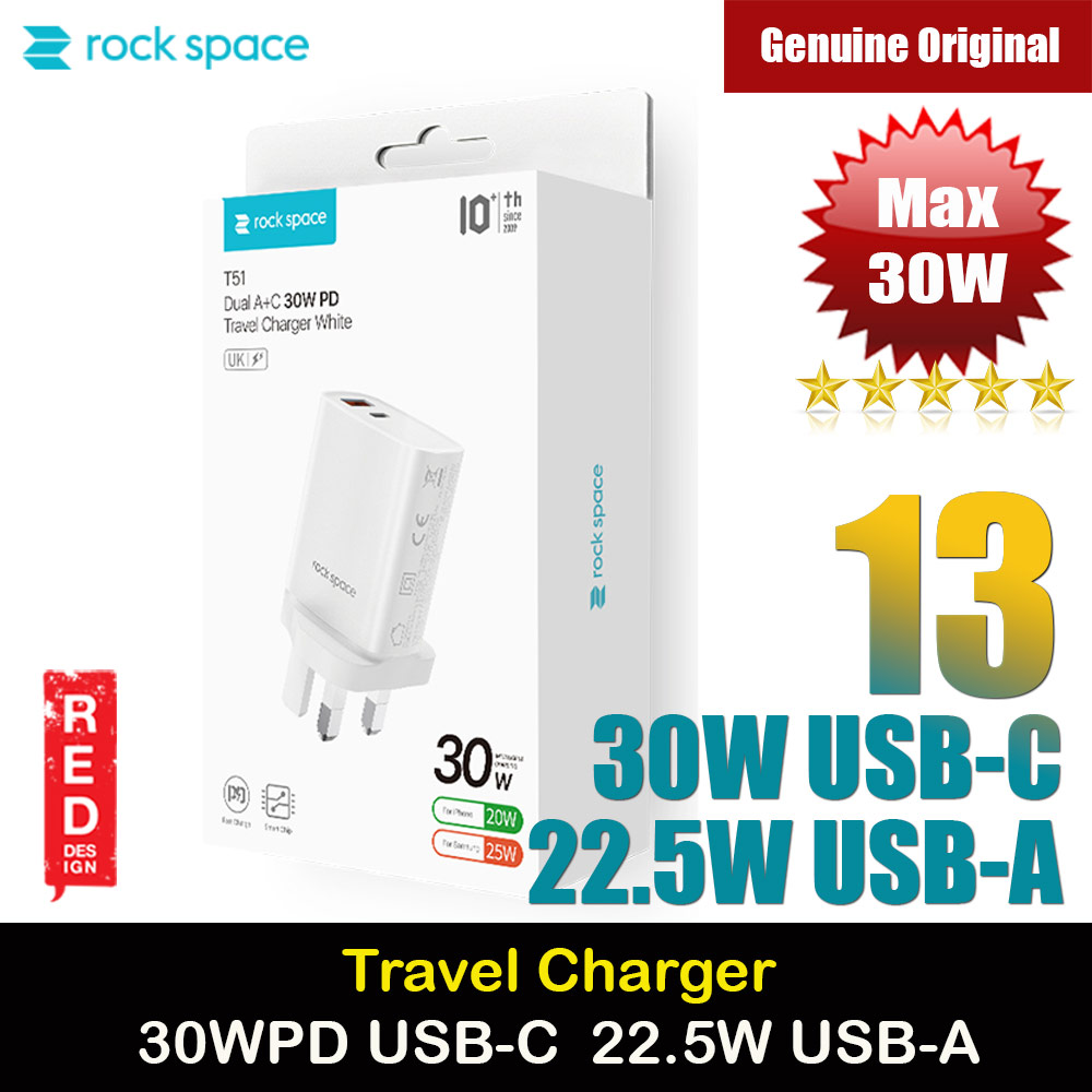 Picture of Rock Space T51 30W Max Dual Port Fast Charge Travel Charger for IOS Android iPhone 13 Pro Max 12 Pro Max (White) �Apple iPhone 12 6.1- �Apple iPhone 12 6.1 Cases, �Apple iPhone 12 6.1 Covers, iPad Cases and a wide selection of �Apple iPhone 12 6.1 Accessories in Malaysia, Sabah, Sarawak and Singapore 